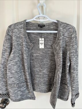 BNWT Express Gray Open-Front Knit Cardigan with Embellished Cuffs
